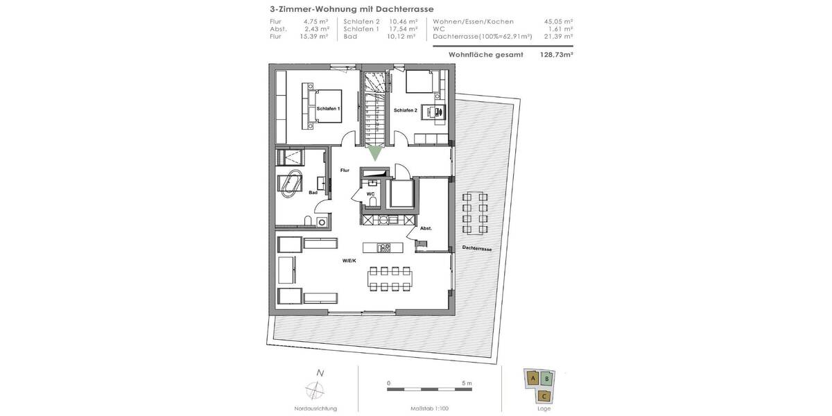 Etagenwohnung Landshut West - 3 Zimmer, 128 m&sup2;, 895.000&euro; | Angebot:25665318