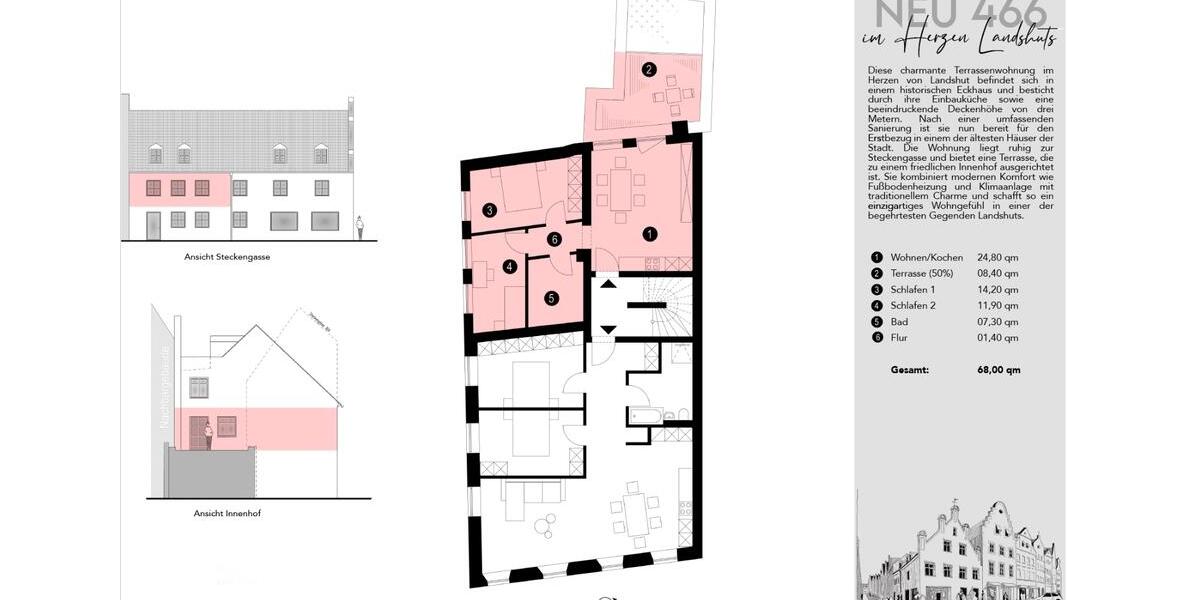 Etagenwohnung Landshut - 2.5 Zimmer, 68 m&sup2;, 1.175&euro; | Angebot:26621745