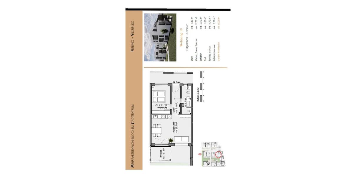 Hochparterre Vilsbiburg - 2 Zimmer, 60 m&sup2;, 800&euro; | Angebot:25944341