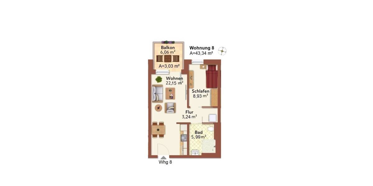 Etagenwohnung Velden Velden-Viehweide - 2 Zimmer, 43 m&sup2;, 770&euro; | Angebot:25728241