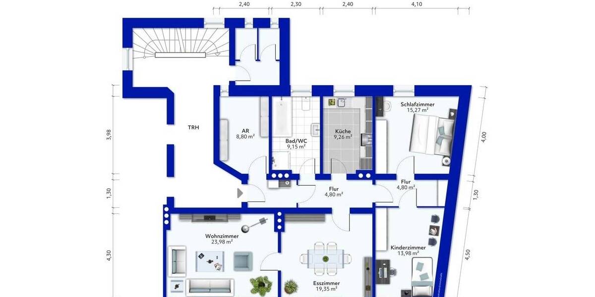 Etagenwohnung Landshut Nikola - 4 Zimmer, 109 m&sup2;, 390.000&euro; | Angebot:25940214