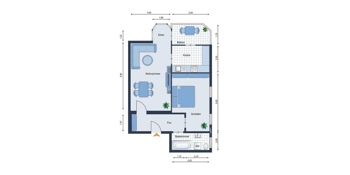 Etagenwohnung Landshut Nikola - 2 Zimmer, 63 m&sup2;, 290.000&euro; | Angebot:26364080