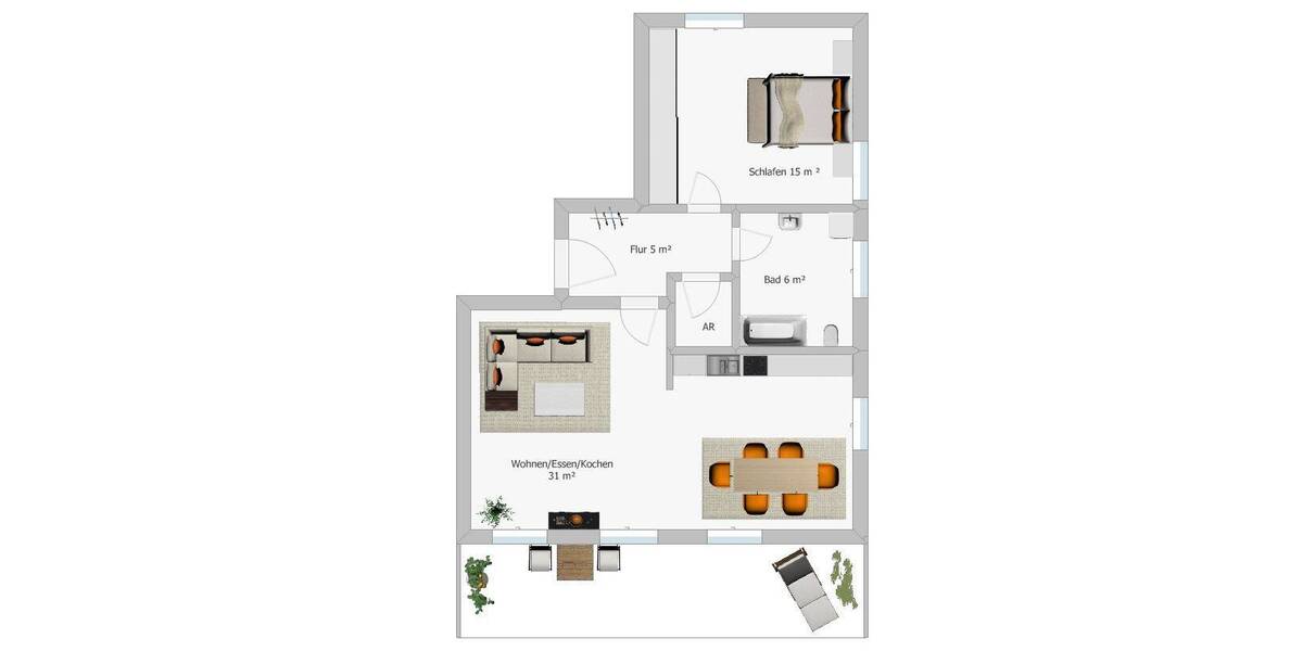 Terrassenwohnung Bodenkirchen - 2 Zimmer, 64 m&sup2;, 215.000&euro; | Angebot:26015397