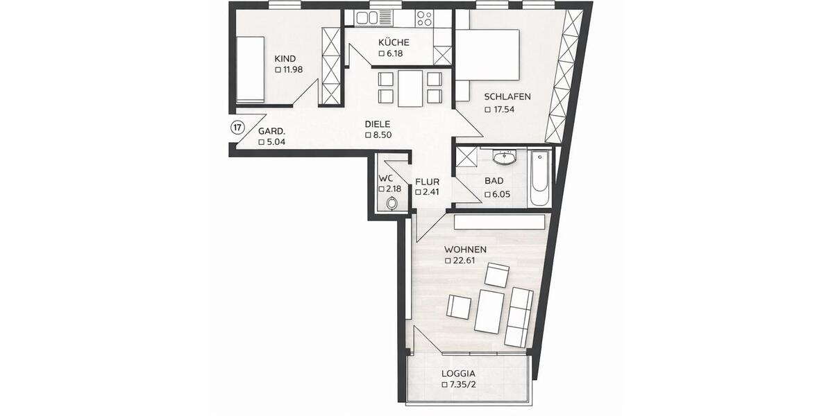 Etagenwohnung Landshut - 3.5 Zimmer, 84 m&sup2;, 465.000&euro; | Angebot:25381089
