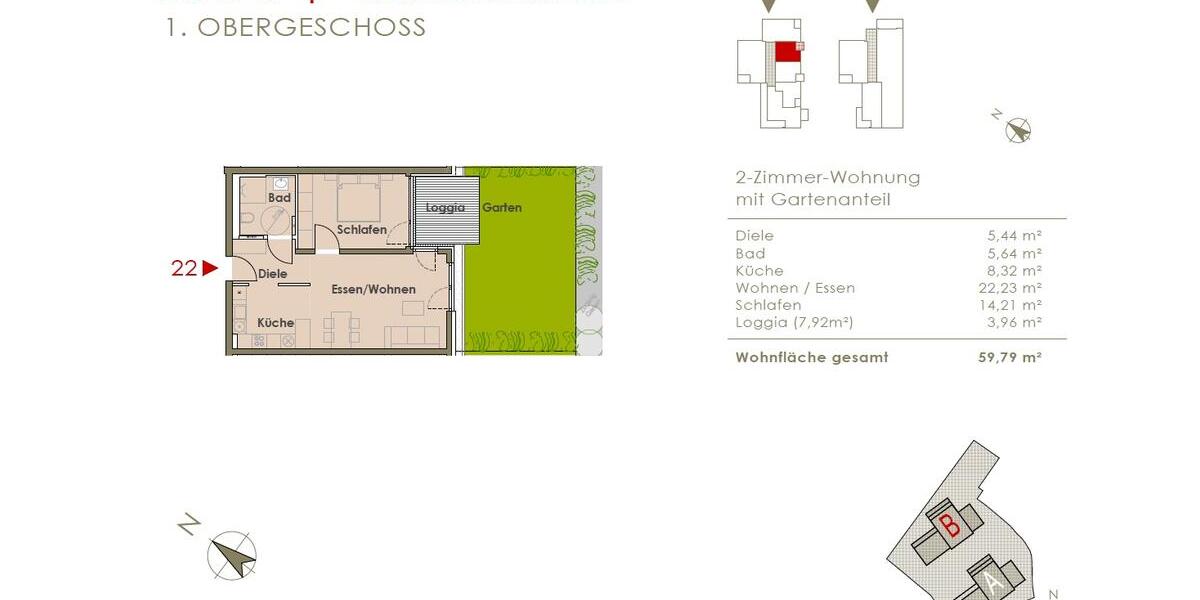 Erdgeschoßwohnung Landshut Landshut-West - 2 Zimmer, 60 m&sup2;, 398.000&euro; | Angebot:26552017
