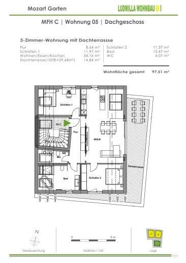 Etagenwohnung Landshut West - 3 Zimmer, 97 m&sup2;, 630.000&euro; | Angebot:25798056