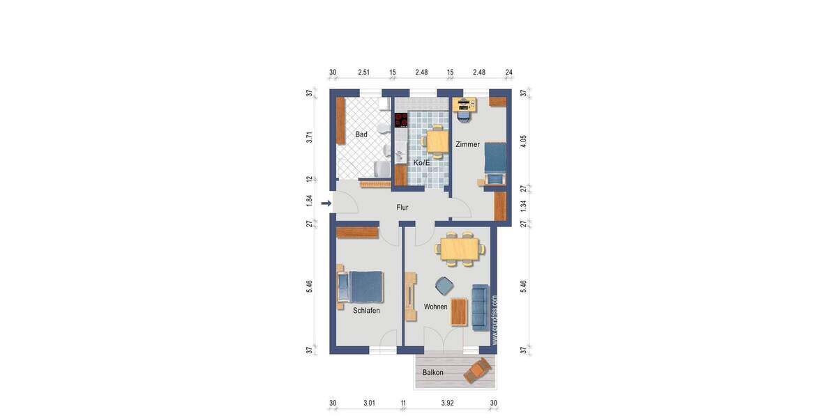 Etagenwohnung Frontenhausen Oed - 3 Zimmer, 81 m&sup2;, 279.000&euro; | Angebot:25768858