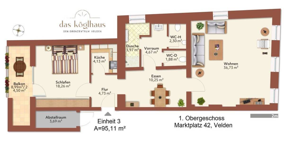 Etagenwohnung Velden Velden-Viehweide - 3 Zimmer, 95 m&sup2;, 1.090&euro; | Angebot:25680152