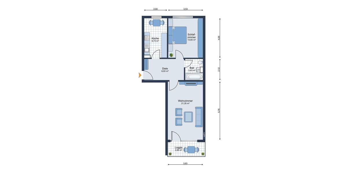 Etagenwohnung Altdorf - 2 Zimmer, 59 m&sup2;, 210.000&euro; | Angebot:25748940