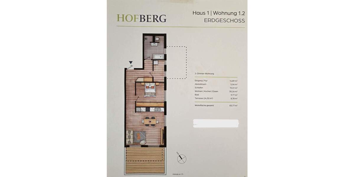 Terrassenwohnung Landshut Berg - 2 Zimmer, 84 m&sup2;, 1.340&euro; | Angebot:25801433