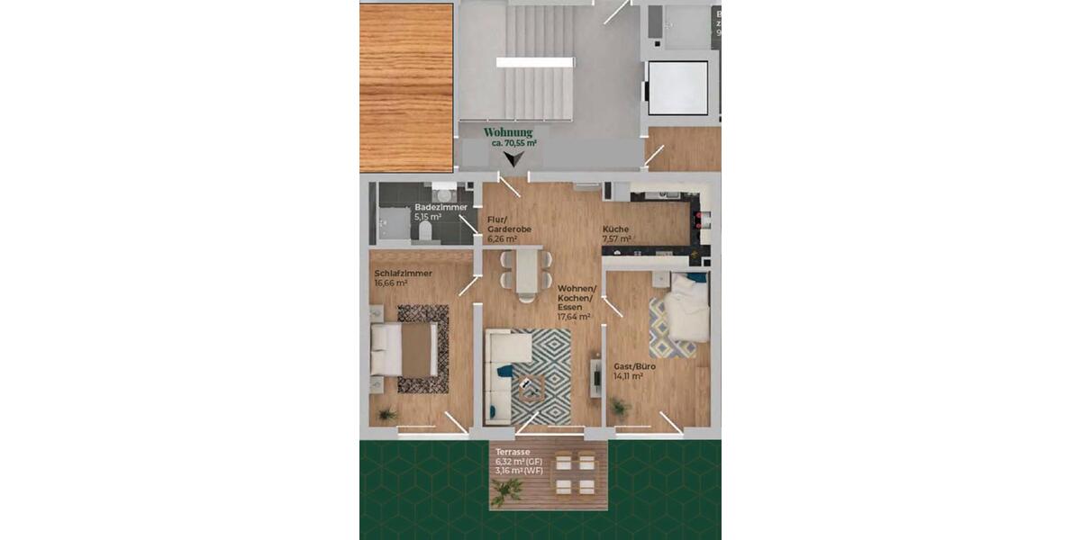 Erdgeschoßwohnung Essenbach - 3 Zimmer, 70 m&sup2;, 409.000&euro; | Angebot:27085477